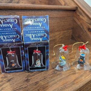 Vintage elephant & otter crystal & porcelain Collect A Bell  Christmas Ornaments